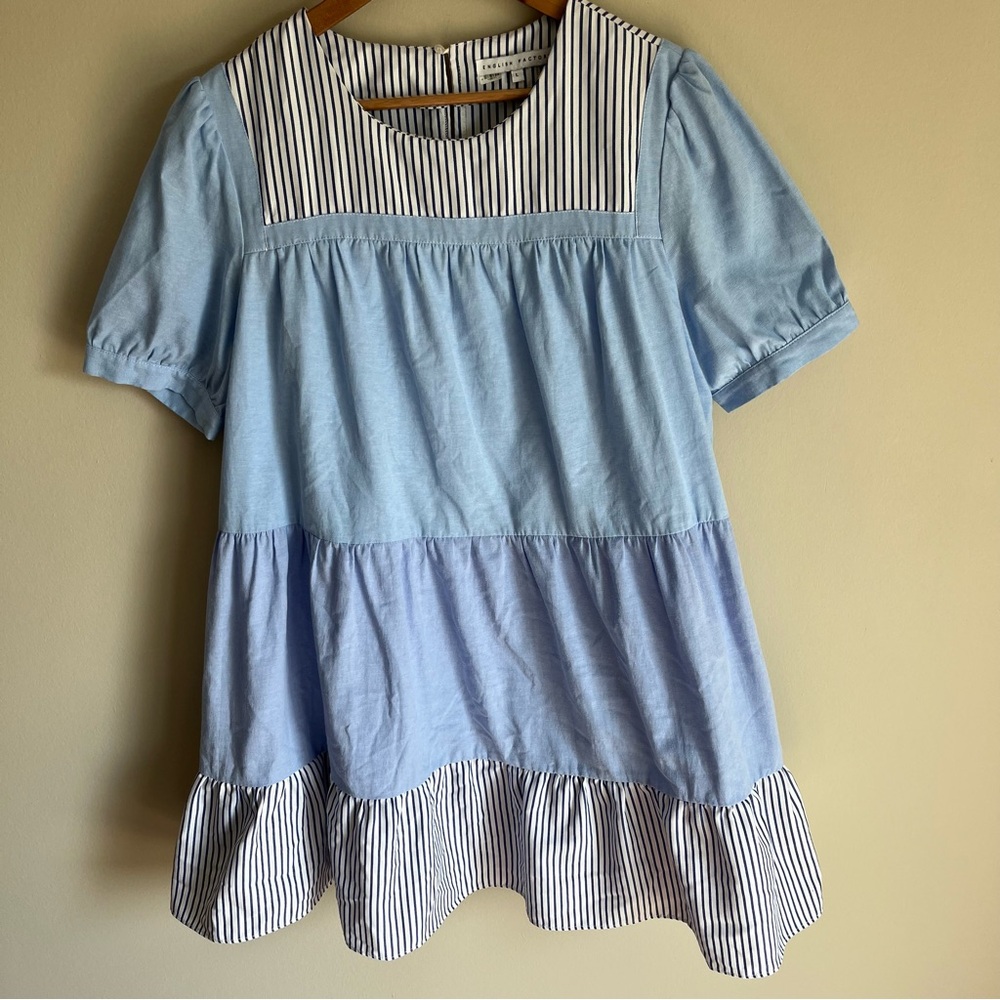 English Factory Women's Quinn Color Blocked Tiered Mini Swing Dress Size Large